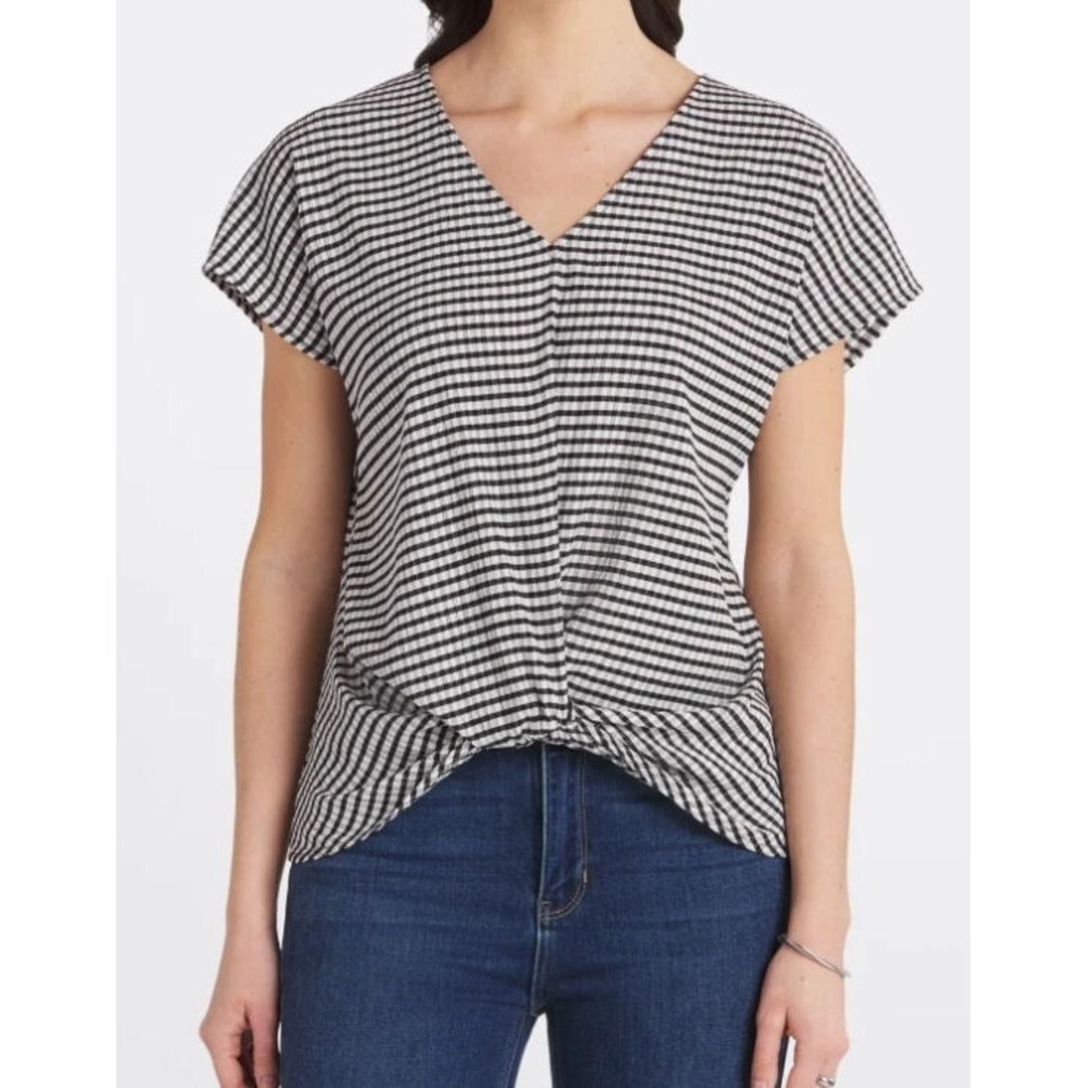 Stitch Fix Beacon Allura Knot Detail Blouse - White & Black Stripes - Large